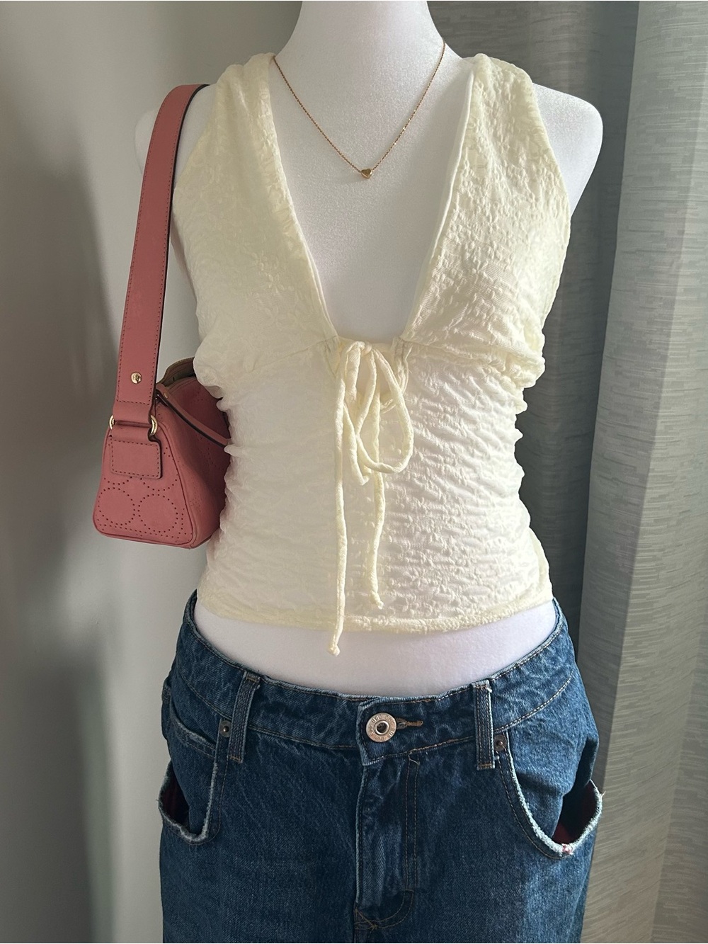 See You Monday Cream/White Halter Top Coquette